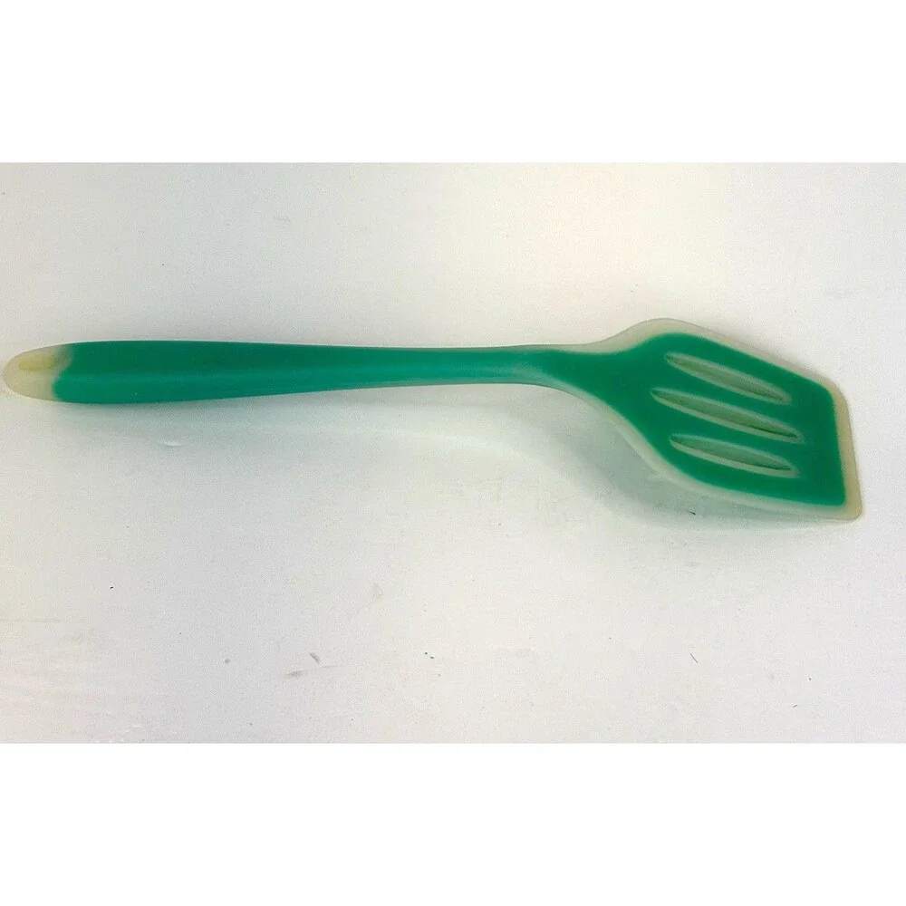 Polar Pantry Silicone Slotted Design Heat Resistant 12” Spatula Teal Clear EUC